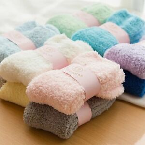 3Pairs Women Ladies Soft Fluffy Bed Socks Winter Warm Lounge Slipper Fleece Sock