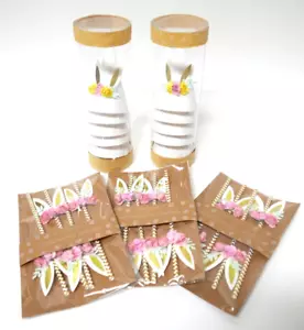 Adorable One Hundred 80 Degree Tea Party Bunny Ears 12 Party Hats & 12 Straws - Picture 1 of 4