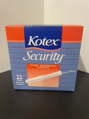 Vtg 1994 Kotex Security Tampons Super Sealed Box 22 Plastic Applicator New NOS - Image 1 of 4