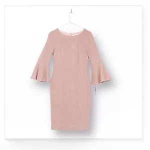 Calvin Klein Sheath Dress Women Size 6P 3/4 Bell Sleeves Glitter Knee Length New - Picture 1 of 8