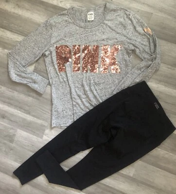 Conjunto de camiseta y leggins Victoria Secret rosa manga larga Foto 1 de 4