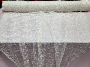Off White Lace Embroidered Small Flowers Floral Beaded Fabric Sold By Yard Brida - Picture 1 of 11