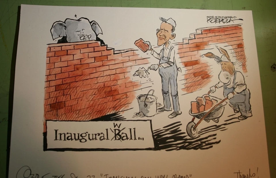 BARACK OBAMA INAUGURAL BALL/WALL 2013 JEFF KOTERBA POLITICAL CARTOON - Image 1 of 1