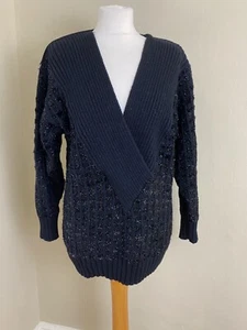Jersey oversize vintage años 80 ULTIMA negro brillante cuello en V talla 12/14 - Imagen 1 de 9