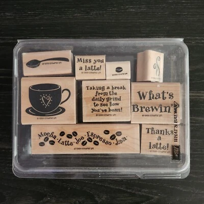 Tazas de té de café taza madera con leche sello de goma lote de 9 vintage 1999 Foto 1 de 2