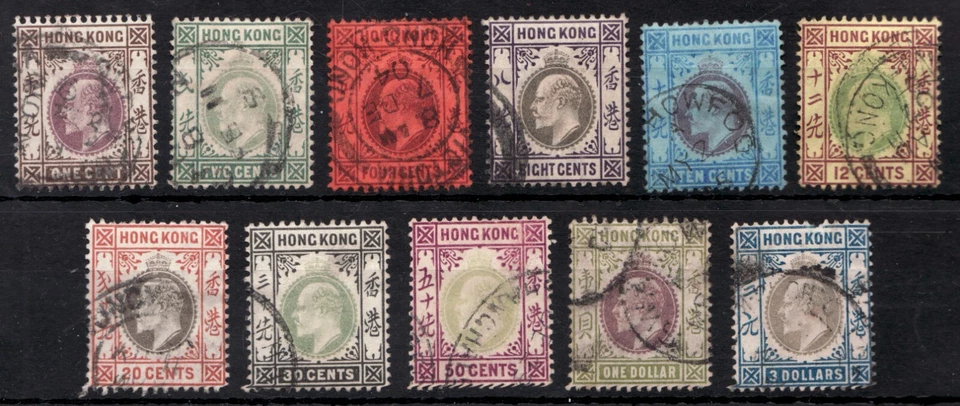 1903 Hong Kong Sc# 71-83 . Watermarked single crown CA, KEVII. Used Est$500+ - Image 1 of 1