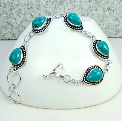 Ausdrucksstarke Damenarmband blaue Türkis Edelsteine Filled Sterling Silber 925 - Bild 1 von 2