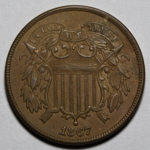1867 2 cent piece in a pleasing high grade with good eye appeal Cover