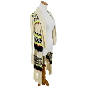 Princess Vera Wang Fringed Tribal Boho Multicolored Cardigan Sweater - Picture 1 of 14
