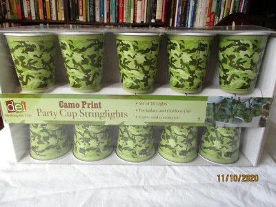 DEI 50137 Green Camo Print Party Cup String Lights, Set of 10 Lights - Image 1 of 4