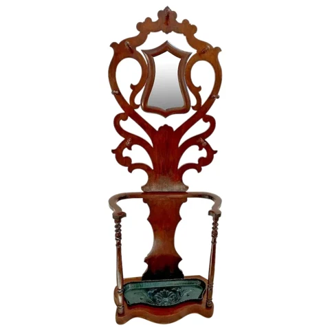 Art Nouveaux Hall Tree umbrella Stand large cast iron drip basin Hat Rack Mirror Cover