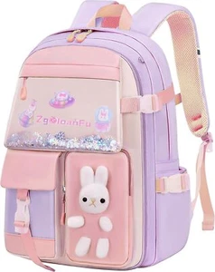 Girls Backpack, Kids Backpack for School Purple Bunny - Picture 1 of 6