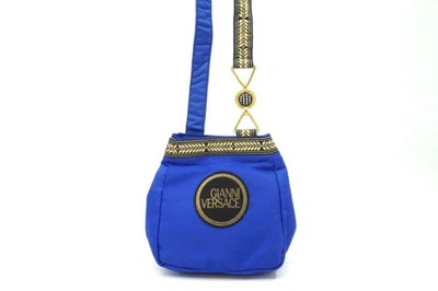 Gianni Versace Vintage Shoulder Bag with Embroidered Logo Nylon Blue 2793h - Image 1 of 4