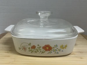 Vintage Corning Ware Kasserolle 1 Quart Backform A-1-B Wildblume mit Pyrex Deckel P-7-C - Bild 1 von 15