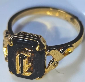 Retro 1950s 12K Gold Electroplate Onyx Look Letter G Signet Ring Vtg - Picture 1 of 23