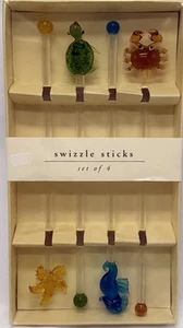 PIER 1 Juego de 4 Swizzle Sticks Agitadores de Bebidas Motivo Vida Marina 8” NUEVO - Imagen 1 de 4