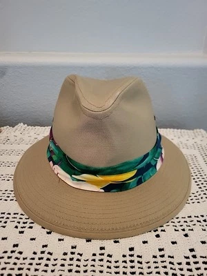 Vintage Safari Hat Khaki Sun Fedora Size Medium Made In USA 21" Tropical Trim - Image 1 of 4