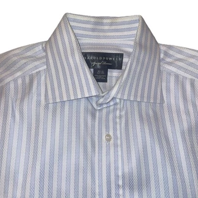 Harold Powell Men’s Dress Shirt 15x34 Blue White Stripe French Cuff Long Sleeve - Image 1 of 4