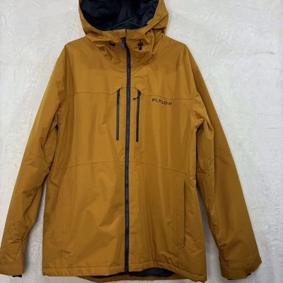Flylow Roswell Insulated Ski Jacket Coat Mens L Mustard Yellow Hooded Pit Vent - Image 1 of 4
