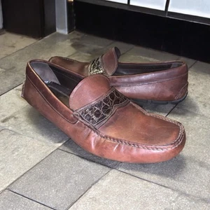 Prada Brown Leather Moccasin Shoes Loafers US 11 Man Made Italy - Picture 1 of 9