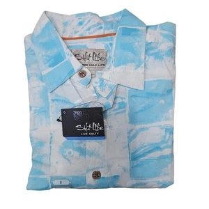 Salt Life Mens Shirt Small Blue White Tropical Fish Button Down Short Sleeve - Picture 1 of 10
