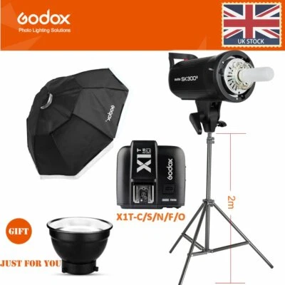 Godox SK300II Studio Flash + softbox 95 cm con attacco ad arco + supporto luce + kit X1T