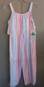Rare Editions Jumpsuit Girls Sz 8 Sleeveles Striped Pink Blue Orange White New - Picture 1 of 9