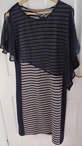 BNWT Betty Barclay UK 14 Dress With Floating Material Navy Stripe Knee Length - Picture 1 of 8