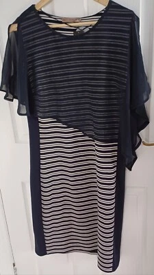 BNWT Betty Barclay UK 14 Dress With Floating Material Navy Stripe Knee Length  - Image 1 of 4
