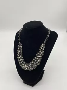 Collana Bavaglino Vintage J Crew Grosso Tono Peltro Cristallo - Foto 1 di 3