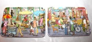 Vintage 1999 Jim Walker Trinket / Tidbit Tray Set of 2 Village Market Mebel - Picture 1 of 8
