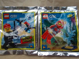 2 NEW LEGO MINIFIGURES CITY FIREMAN & SEARCH DRONE +TREASURE DIVER GOLD MITB - Picture 1 of 3