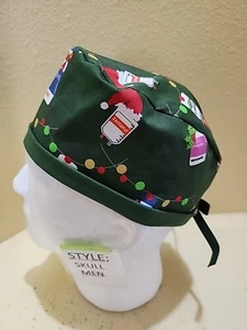 Anesthesia Christmas Green Men's Skull/Chemo Surgical Scrub Hat/Cap Handmade - Picture 1 of 7