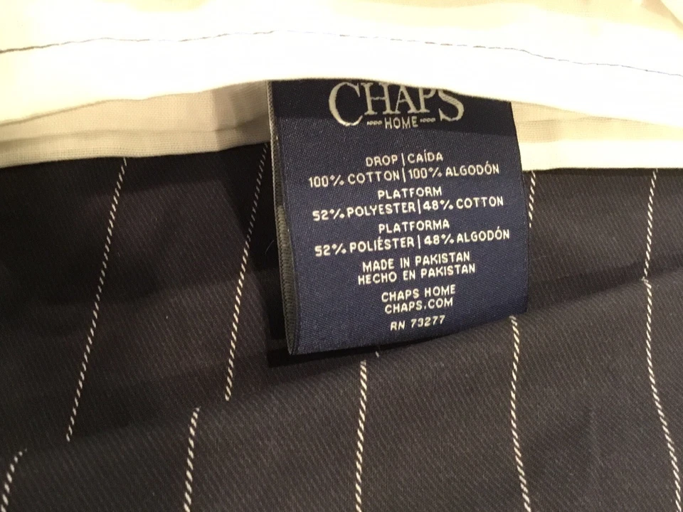 CHAPS CAL KING BEDSKIRT NAVY/WHITE STRIPES,CLASSIC,GATHERED,NEW - Image 1 of 4