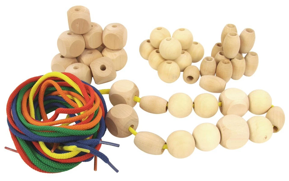 Holzperlen Fädelperlen  Fädeln Holz Kette Perlen Kinder Spielzeug Basteln - Bild 1 von 3