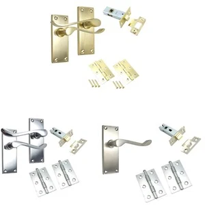 Scroll Latch Door Handles Pack, Brass/Chrome/Satin Finish, -Set - Picture 1 of 4