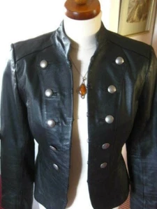 NEXT LEDER MILITARY JACKE 8 Petite Slim Biker Flieger Kavallerie Steampunk Echt - Bild 1 von 11