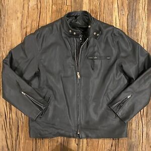 Barney's Jacket Men’s 52 Black Leather Biker Motorcycle Lined Heavy Coat