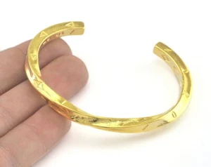 Cuff Bracelet Swirl Adjustable Shiny Gold Plated Brass 62mm inner size 3167 - Picture 1 of 2