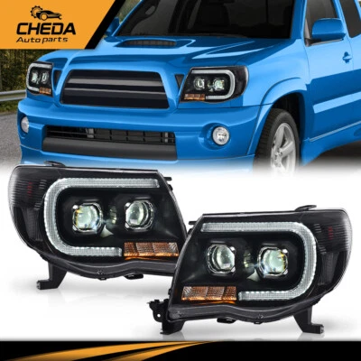 Fit For 2005-11 Toyota Tacoma Black Housing LED Tube projector Headlights Lamps - Image 1 of 4