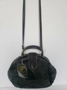 Pacific Express Patchwork Black Leather Clam Purse Vintage 80s 90s NWT Deadstock - Picture 1 of 8