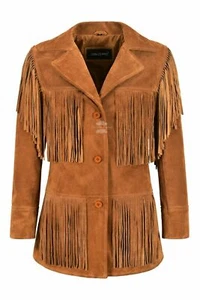 Women American Western Fringes Leather Jacket Brown Classic Fringe Real Suede - Picture 1 of 8