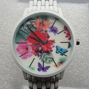 Nine West Women Watch 40mm Spring Flower Butterfly Dial White Band New Battery - Picture 1 of 17