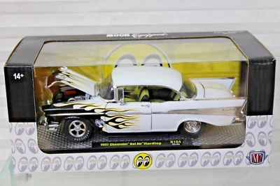 Moon Speed Equipped 1957 Chevrolet Bel Air 2 Door Hardtop White W/ Flames 1/24 - Image 1 of 4
