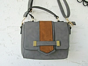 Damen Handtasche exklusiv Überschlag Griff + Schultergurt Grau Nubuk neu - Bild 1 von 4