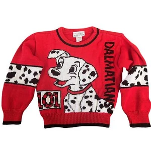 Vintage 101 Dalmatians Jet Set Sweater M 6 red USA made Disney puppies knit - Picture 1 of 4
