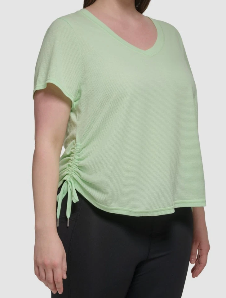 Calvin Klein женщин зеленый производительности текстурированный стороне собранными в Рюш футболка плюс размер 2 X - Изображение 1 из 1