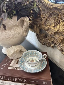 Vintage Wedgwood Florentine Turquoise Pattern Cup & Saucer Peony Shape - Picture 1 of 7