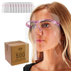 Salon World Safety Pink Face Shields with Glasses Frames (500 Pack) - Anti-Fog - Picture 1 of 5