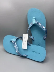 Vera Bradley Flip Flops Aqua Blue Floral Tropical Size Large 9-10 Beach New - Picture 1 of 5